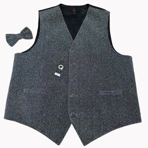 NEW Men's Q Brand Italy Shimmery Black Sliver Vest & Bow Tie Set Small